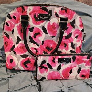 Kate Spade rose themed purse with matching wallet